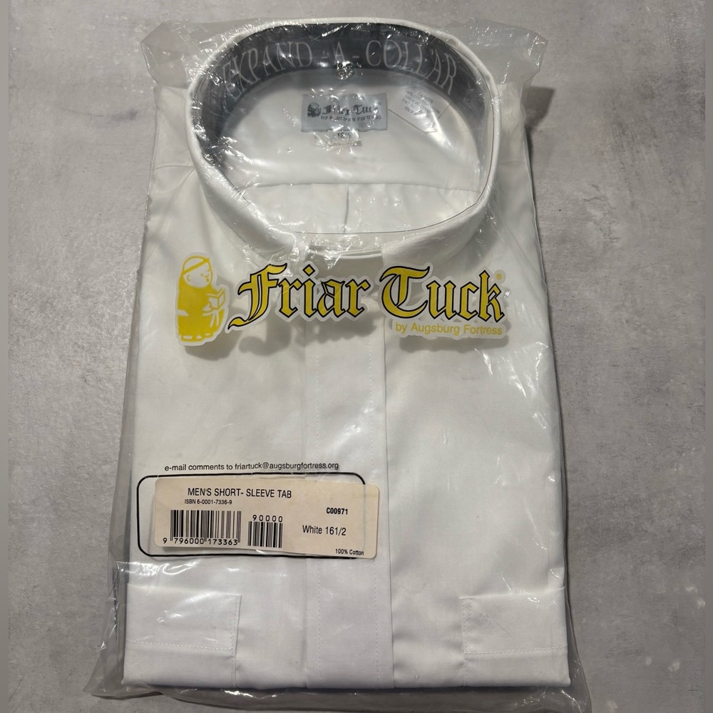Friar Tuck by Augsburg Fortress White Short Sleeve Clergy Shirt New Size 16.5